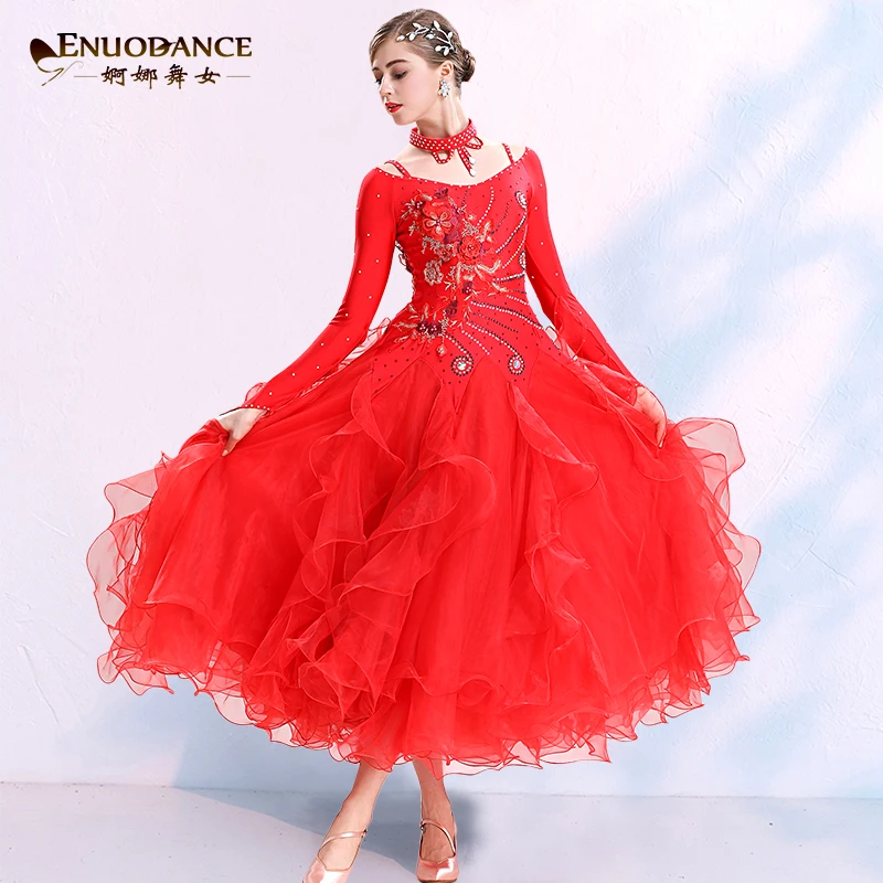 Modern dance dress ballroom dance dress performance clothing competition clothing organza graceful hem MQ298