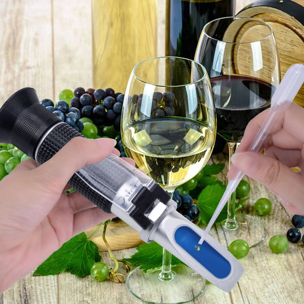 Grape Wine Sugar Refractometer 0-140Oe 0-26kmw Nabo 0-32%mas Concentration Meter Fruit Juice Liquid 3 in 1 Index Tester Tool