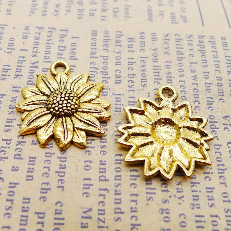 20pcs Charms For Jewelry Making Antique Gold Color Sunflower Charms 20x22mm