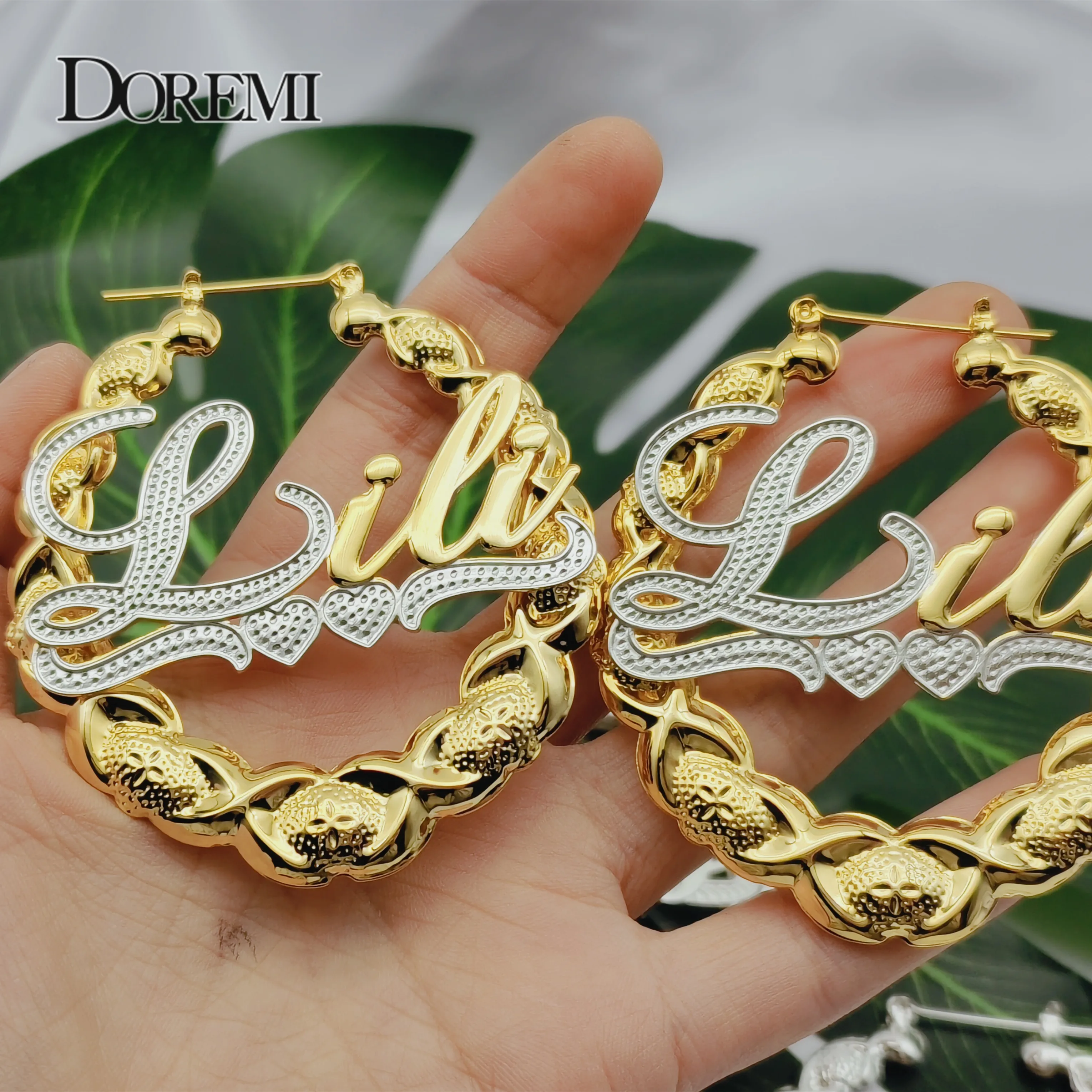 Hiphop Sexy XOXO Custom Bamboo Hoop Earrings Personalized Name Earring 3D Hoops Style Custom Earring for Christmas Gift