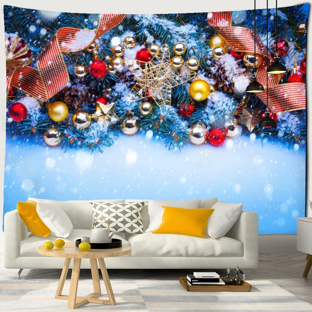 Christmas Ribbon Tapestry Wall Hanging Bells Beads Gifts New Year Room Bedroom Holiday Art Psychedelic Mystery Home Decor