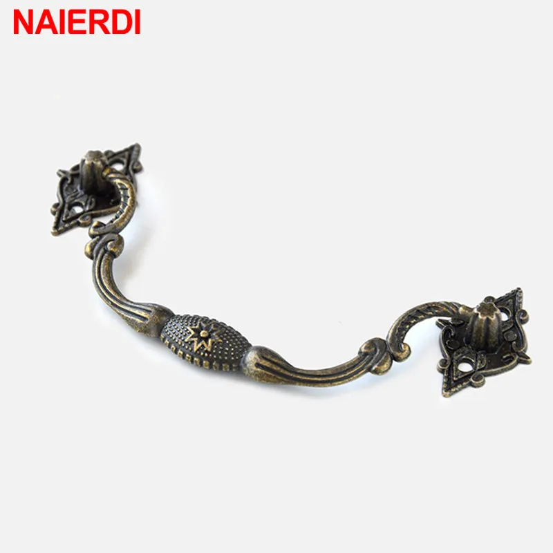 NAIERDI Zinc Alloy Antique Furniture Handles Carved Handle Drawer Door Knobs Jewelry Box Bronze Cabinet Pulls Furniture Handware