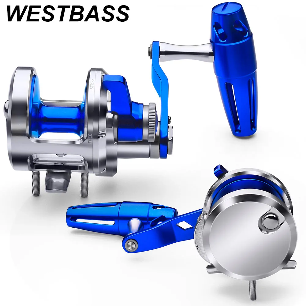 

WESTBASS Trolling Reel 5.7:1 Aluminum CNC Machined Hollow Fishing Reel T-Bar Handle Jigging Reel Drag Casting Wheel Sea Pesca