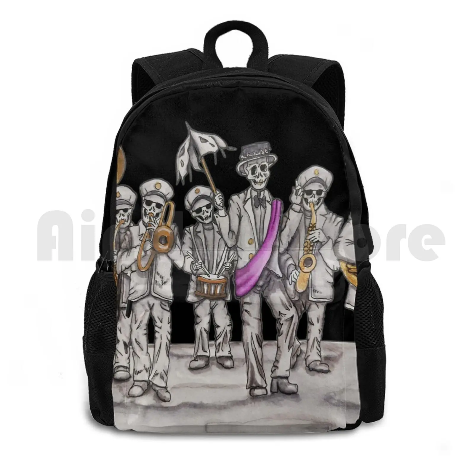 Skeleton Band Outdoor Hiking Backpack Waterproof Camping Travel Skeleton Band Skeleton Band Funeral Band New Orleans Jazz Band