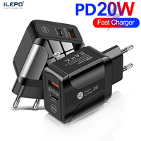 ILEPO PD 20W USB Type C Charger EU Adapter Fast Charger For iPhone 15 14 13 12 X Pro Max iPad Huawei Xiaomi LG Samsung QC3.0 18W