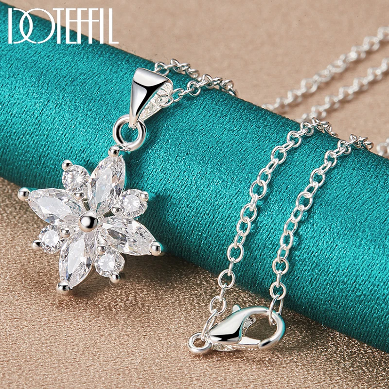 

DOTEFFIL 925 Sterling Silver AAA Zircon Flower Pendant Necklace 16-30 Chain For Woman Fashion Wedding Engagement Charm Jewelry
