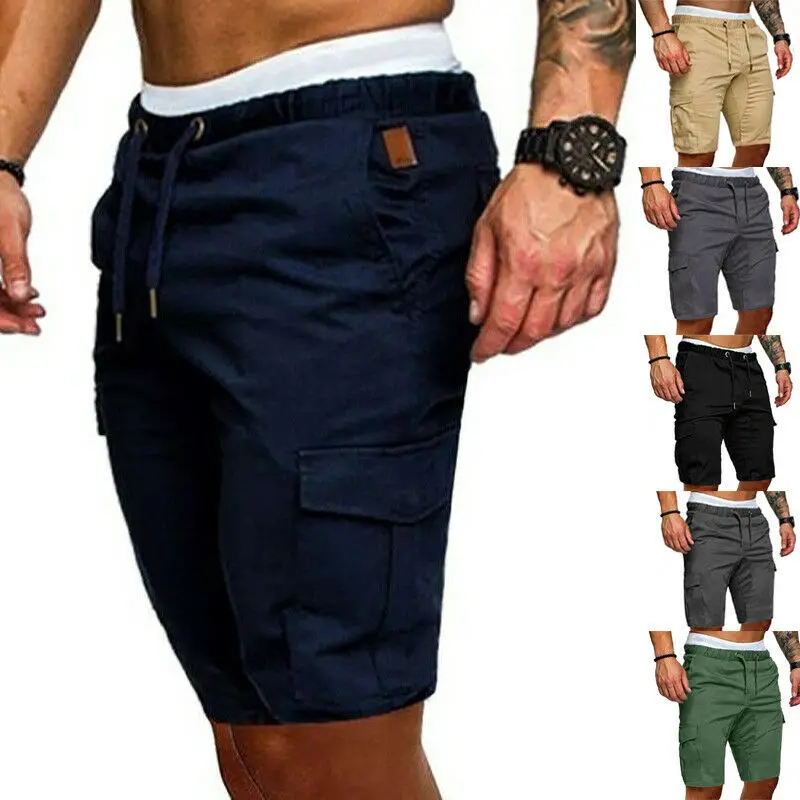 Mens Cargo Shorts Pants Casual Summer Beach Sport Gym Trousers Plain Running Workout Elastic Shorts