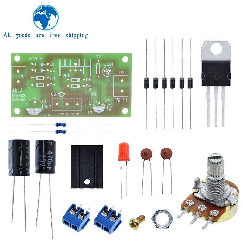 TZT LM317 Adjustable Power Supply Kit Continuous Adjustable DC Power Supply DIY Teaching Training Parts