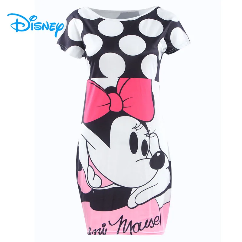 Disney Minnie Mickey Mouse Dress Women Lady Girls Summer Sexy Bodycon O-Neck Short Sleeve Slim Polka Dot Mini Pencil Dresses