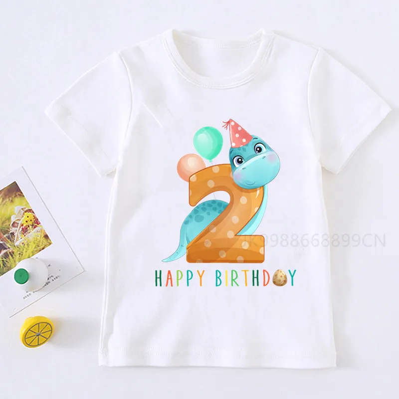 

Boys Dinosaur 1-9 Birthday Number Print T Shirt Children Birthday Boy Dino Party T-shirts Boy&Girl Funny Gift Tshirt Present