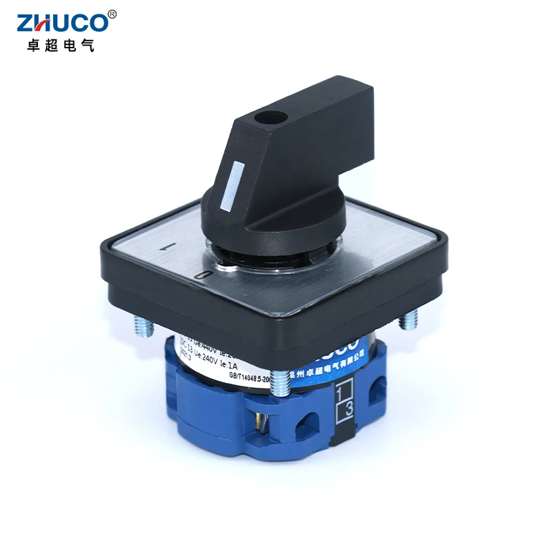 ZHUCO SZW26/LW26-20 Ith 20A Ui 660V 0-1 Panel 1 Phase 4 Screws Terminals Selector Rotary Cam Changeover Switch 64X64 mm 48X48 mm