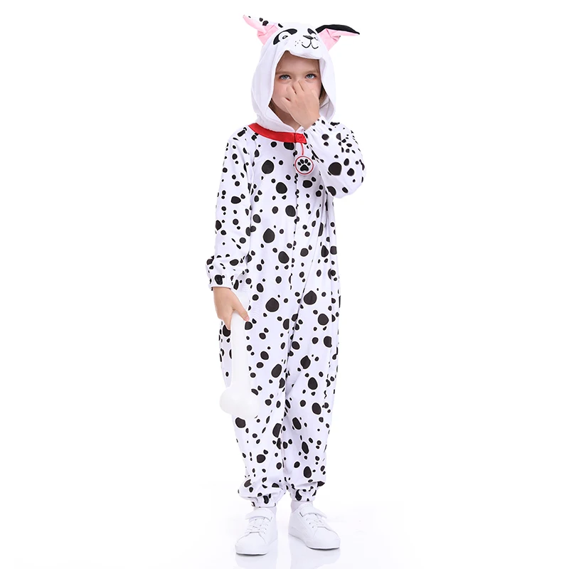 101 Dalmatians Costume Kids Unisex Spotty Dog Jumpsuit Halloween Animal Puppy Dog Pajamas Onesies Carnival Cosplay For Children