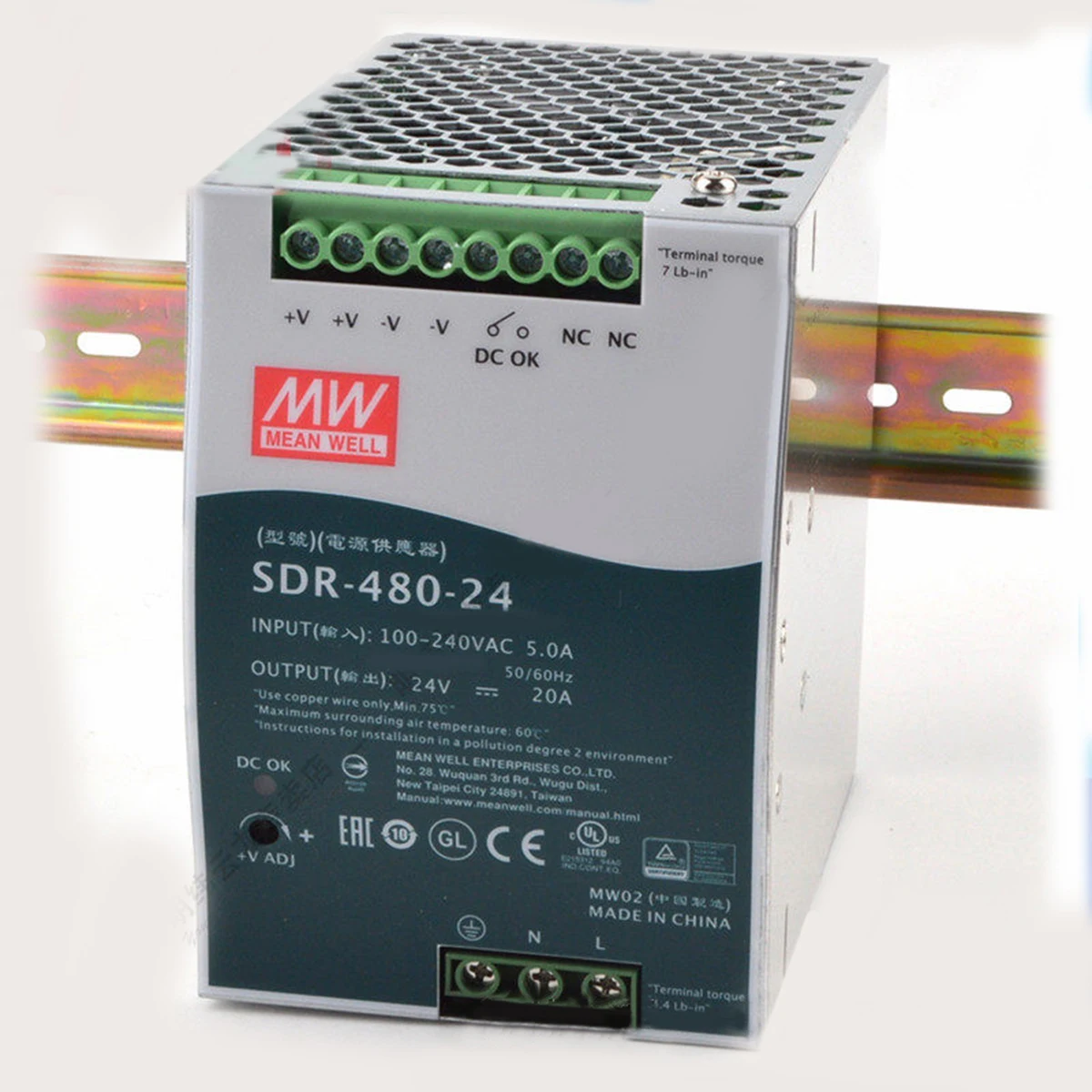 (Mean well)SDR-75/120/240/480/480p/960 産業用 Din レール電源 AC から DC 12/24/48V オリジナル PFC 付き