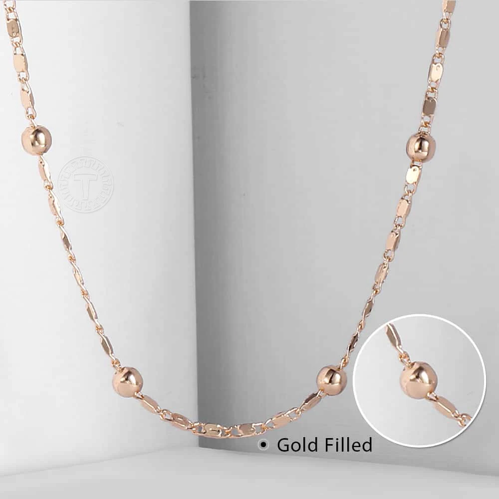 585 Rose Gold Color Chain Necklaces for Womens Marina Stick Beaded Necklaces Chain Womens Wholesale Jewelry Gifts 2mm DCN18