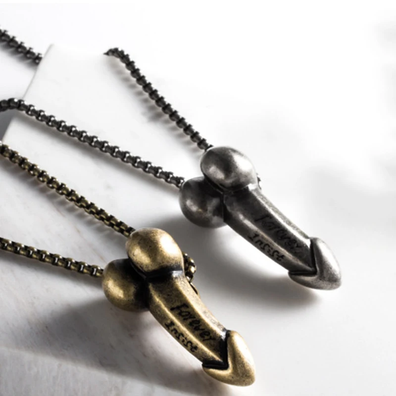 Gold Silver Color Funny Men Penis Shape Pendants Necklace 316L Stainless Steel Goth Pendant  Necklace for Women  Hip Hop Jewelry