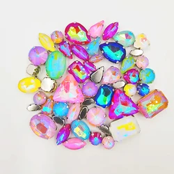 Wedding Decoration 50pcs/bag Mixed color Mocha Fluorescence Glass Crystal Stone Gold/Silver Claw Rhinestone Sew on Clothes/Shoe