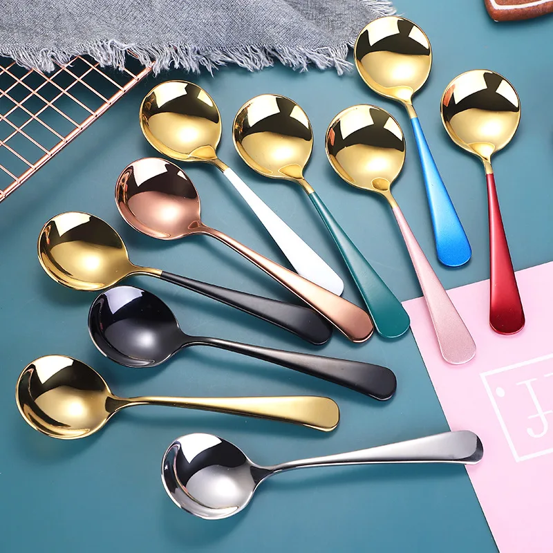 15.8 x 4.4cm Stainless Steel Round Head Coffee Stiring Spoons Tea Dessert Ice Cream Thicken Spoon Kitchen Tableware Tools