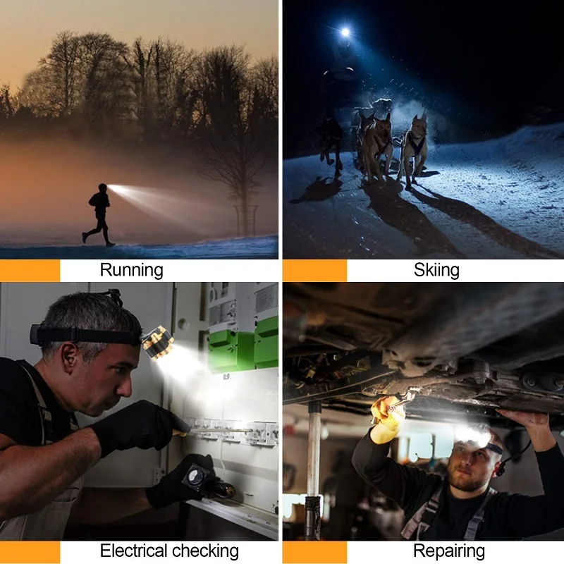 Hands-free LED Headlamp Motion Sensor head lamp Light LED headlight Torch Built-in battery inductive with Portable box