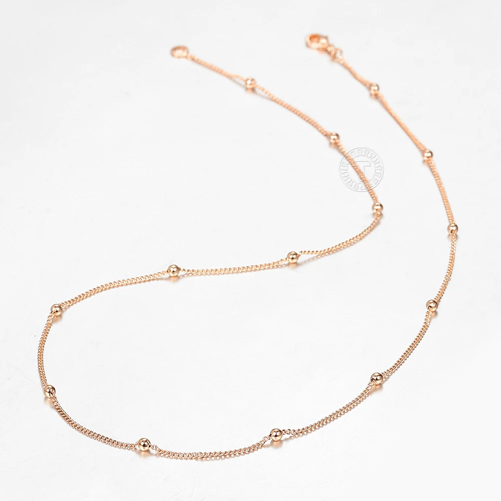 Chic 3mm Bead Smart Necklace for Women Girls Simple 585 Rose Gold Color Round Chains Jewelry Gifts for her CN40