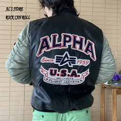 AH138 Rock Can Roll US Air Force Flight Pilot Genuine Goat Leather Rider Jacket Family Kid Clothing Parent & Son Dress