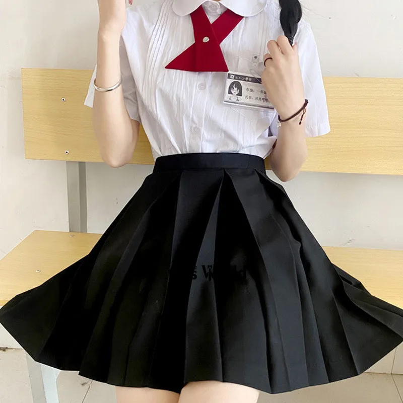 Japanese Girl\'s Summer High Waist Pleated Plaid Skirts For JK School Uniform Students Cloths