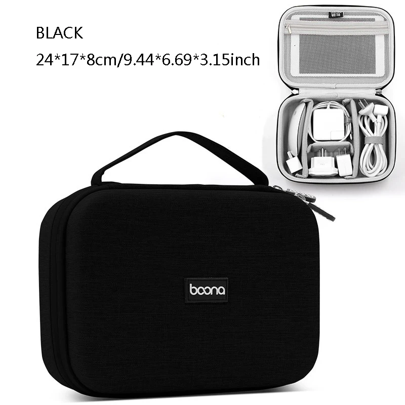 Cable Storage Bag Data Organizer For Notebook Power Bank Charger U Disk Earphones Electronic Accessories Black/Gray