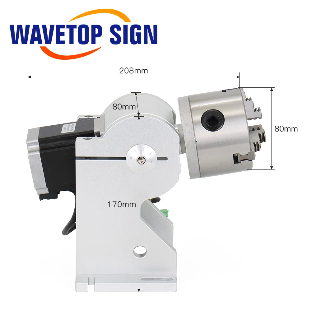 WaveTopSign Rotary Attachment Diameter 80mm with Three Chuck and Stepper Driver Rotary Worktable for Laser Marking Machine