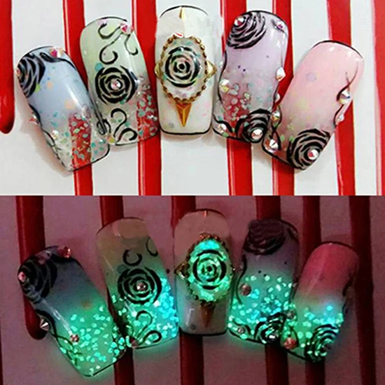 1Pc Glitter Luminous Nail Art เคล็ดลับสติกเกอร์ตกแต่ง DIY Acrylic Manicure เครื่องมือความงามอุปกรณ์เล็บ Glitter เล็บ DIY decor