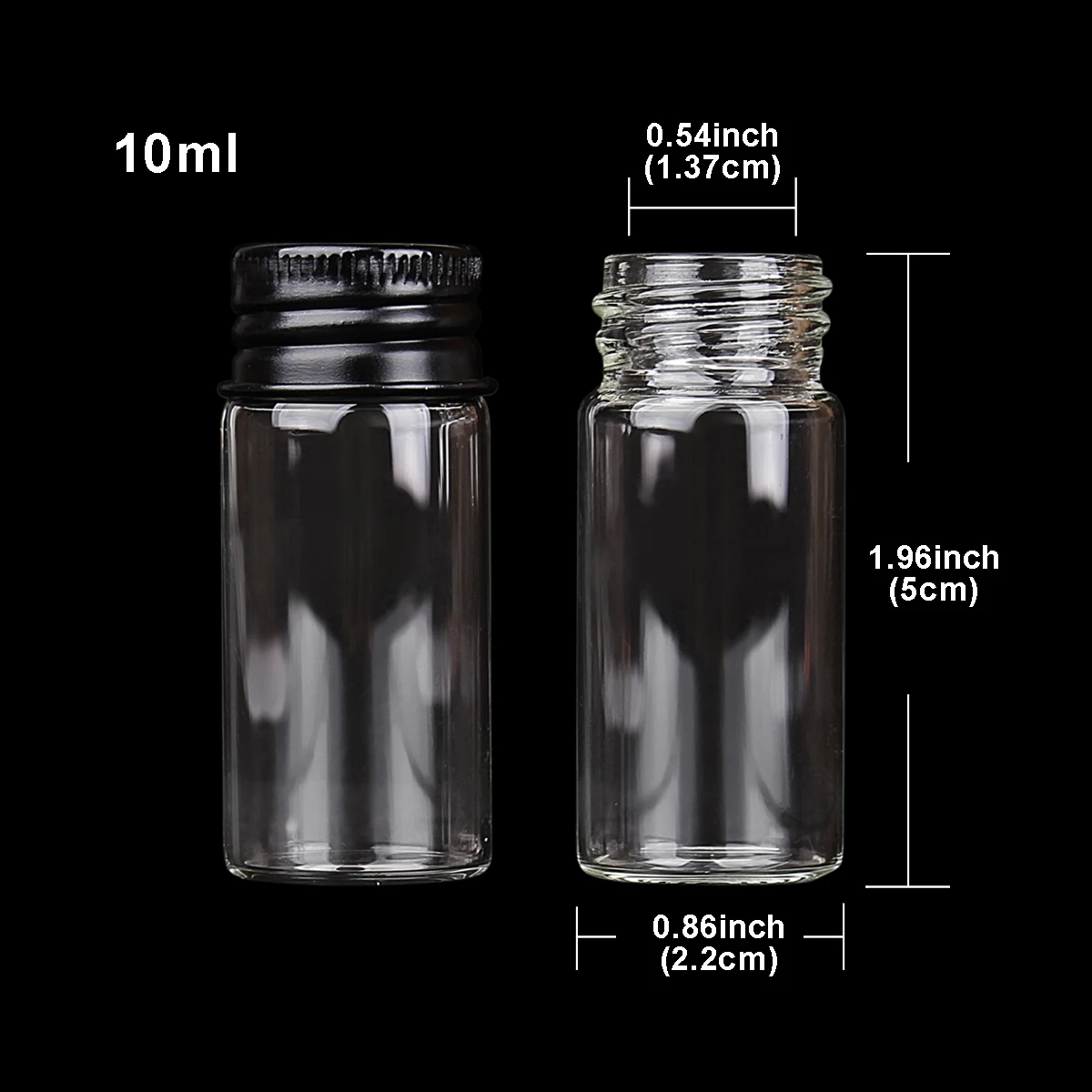 10pcs 10ml 22*50mm Glass Jars with Black Aluminum Lids Empty Glass Bottles Crafts Vials glass vessels for Wedding Favors