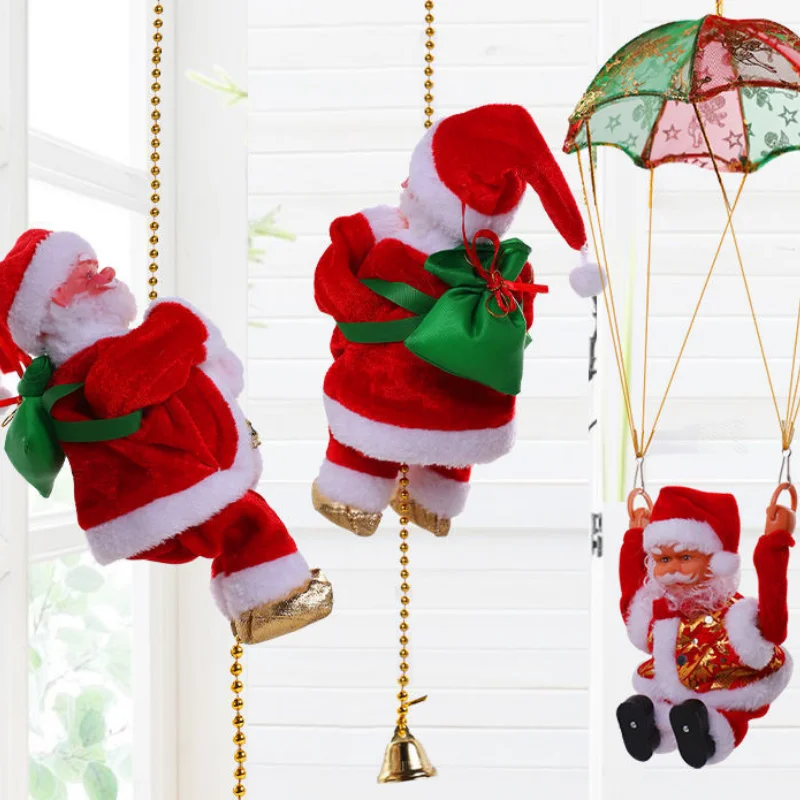 Christmas Decor Electric Santa Claus Climbing Beads Stairs Parachute Action Figure Dolls Toys Creative Children\'s Christmas Gift