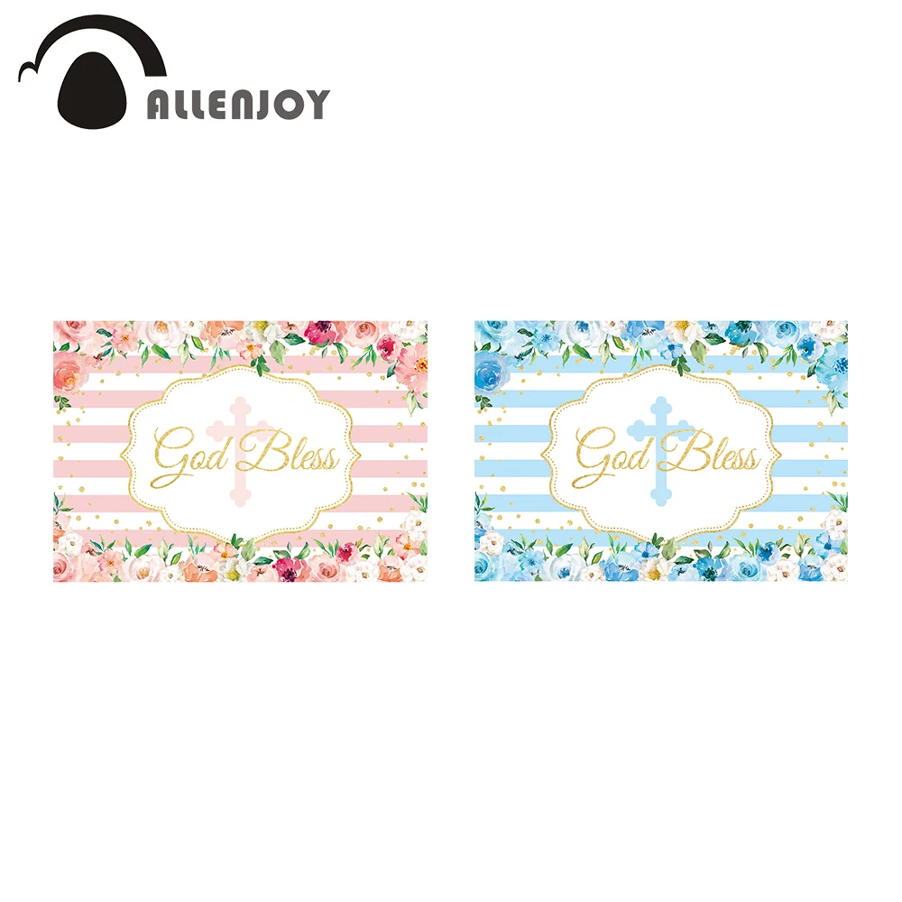 

Allenjoy God Bless Floral Backdrops for Boy and Girl First Holy Communion Birthday Party Decor Baby Shower Banner Backgrounds