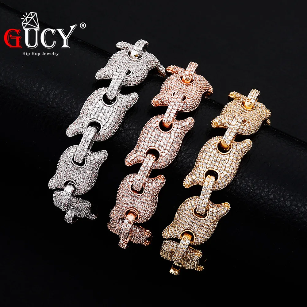 GUCY 10mm Men's Chunky Iced Zircon Miami Cuban Link Bracelet Bling Hip hop Jewelry AAA Cubic Zirconia Cuban Chain Bracelet