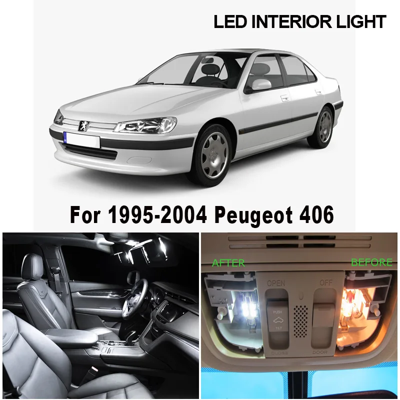 14pcs White Canbus No Error LED Bulbs Interior Light For Peugeot 406 1995-2004 Dome Ceiling Trunk Cargo Lamp Vanity Mirror Light