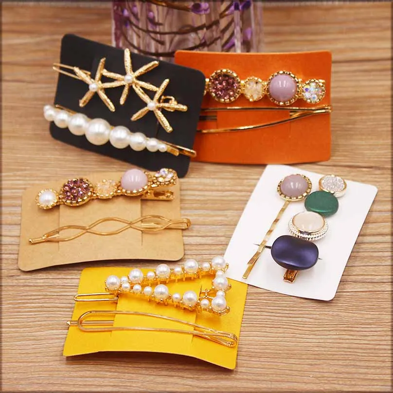 50pc New Arrival Cute Shape Kraft Pink White Jewelry Package Hair Clip Card Blank Color Hairpin Display Card Tag