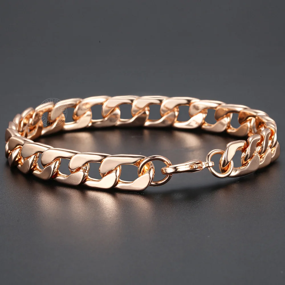 Womens Mens Bracelets Lobster Clasp 10mm 585 Rose Gold Color Curb Link Figaro Chain Bracelet for Women Men 20cm Wholesale LCB40