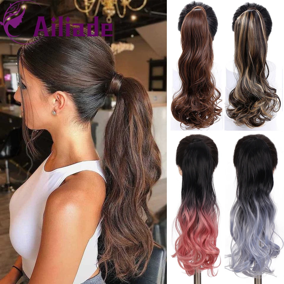 

AILIADE 24 inch Straight Synthetic Clip in Ponytail Hairpieces Curly Hair Extension With Hairpins Hair Tail False Hair