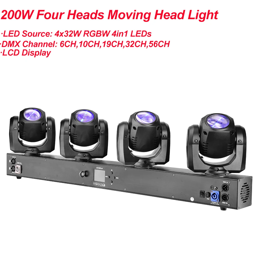 RGBW 4IN1 4x32W LED Four Heads Moving Head Light High Power 200Watt Quad Stroboscope Lighting For Party Disco DJ Stage Light