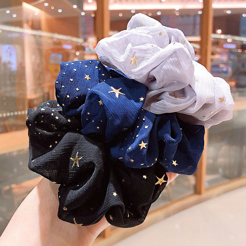 Scrunchies Hair Ring Hair Ties Rope Women Ponytail Holder Rubber Bands Hair Accessories Star Dotted Hair Circle Girls Hairbands