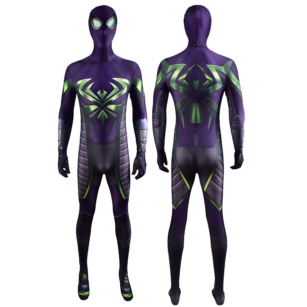 Spiel ps5 Meilen Morales Cosplay Kostüm grüne Augen Spiderman Kostüm Jungen Superheld Zentai Halloween Kostüme für erwachsene Kinder