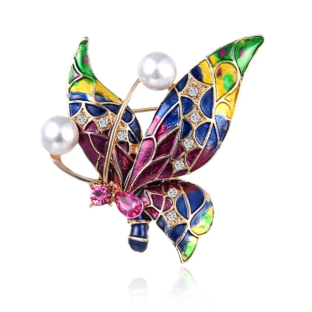 Vintage Bunte Schmetterling Broschen Kristall Strass Metall Emaille Pins Fliegen Insekt Tier Brosche Kleidung Schmuck Geschenke – Detail 11
