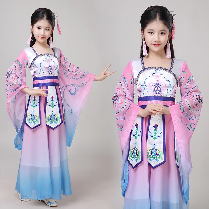 Chinese Folk Dance Costume for Stage Girls Yangko Dance Dress Kids Fan Dance Outfit Child Umbrella Dance Clothing Oriental 90