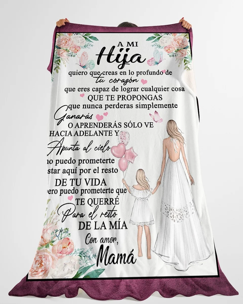 MI HIJA CON AMOR MAMA| Comfortable high-quality fleece Sherpa woven blanket