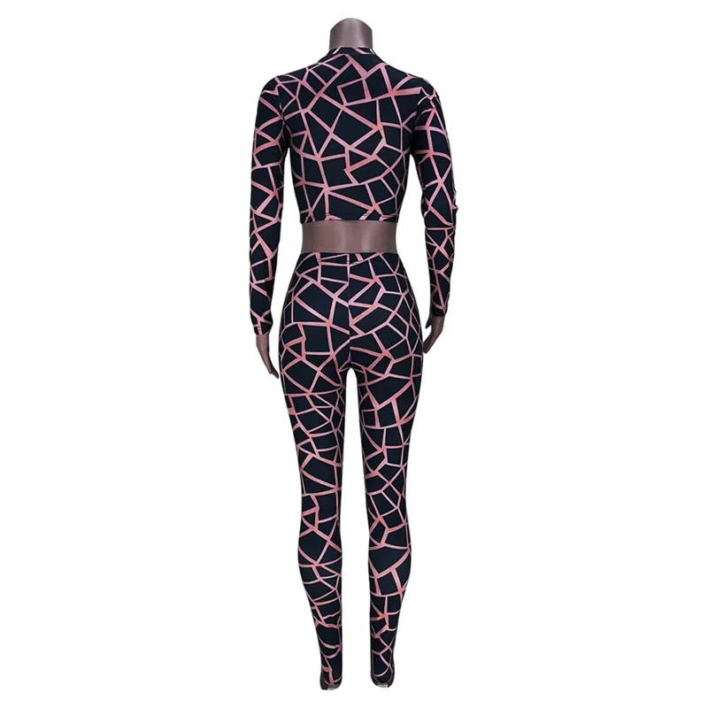 Plaid Printing 2 Piece Sets Womens Outfits Club Wear Long Sleeve Crop Top and Pant Suits Sexy Party Birthday Bodycon Co Ord Set