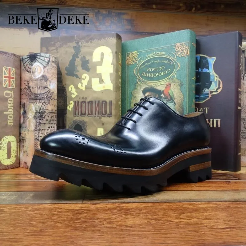 

Handmade Vintage Gray Men Dress Shoes Luxury 100% Genuine Leather Carved Brogue Shoes Customize Lace Up Pointed Platform Shoes