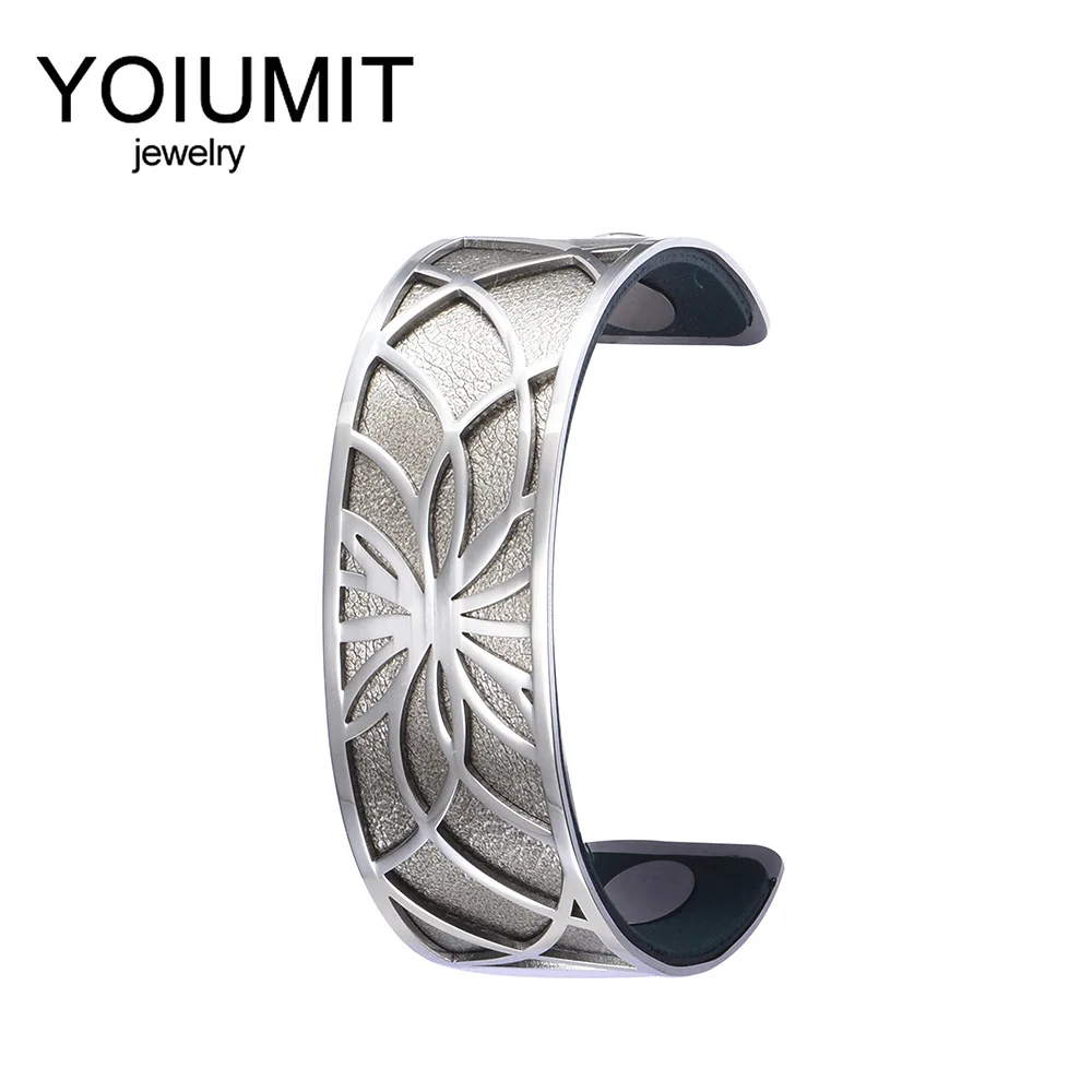 

Yoiumit Stainless Steel Cuff Bracelet Silver Color Women's Hand Bracelets Interchangeable Leather Argent For Women Bangles