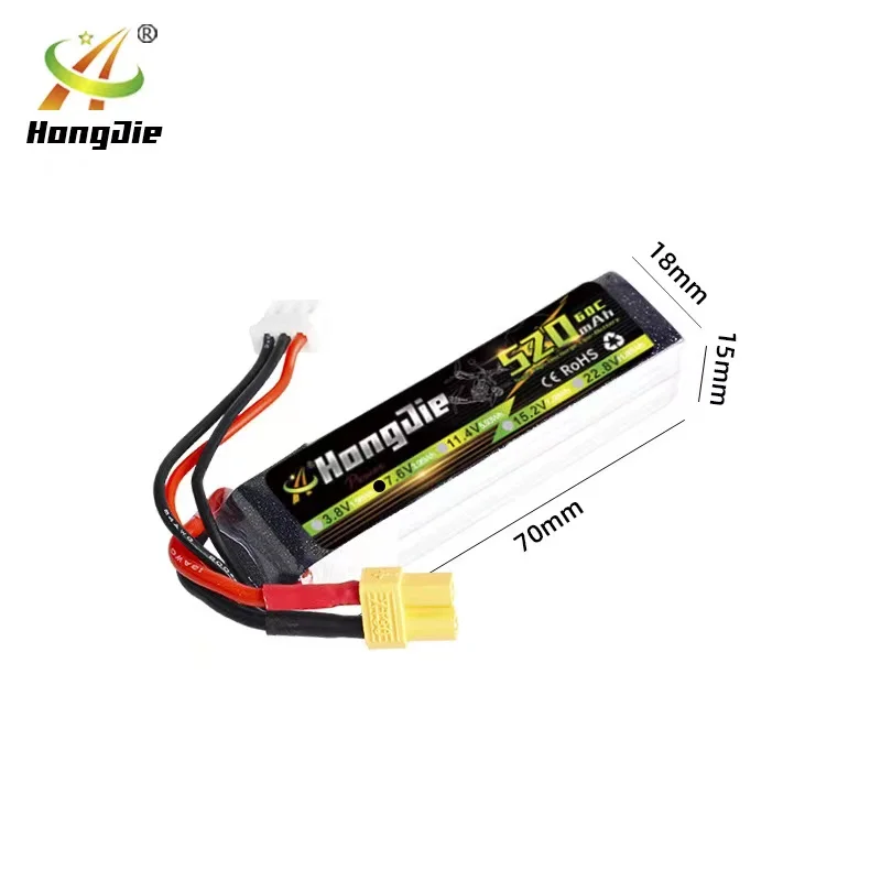 2 ثانية من خلال آلة نموذج بطارية الطائرات 520 مللي أمبير بطارية ليثيوم 7.6 فولت 701861 دبوس المادة 60 ج