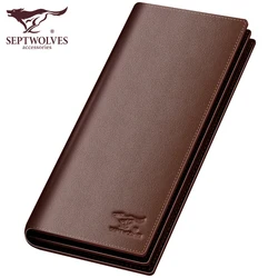 Septwolves fashion brand men wallets genuine leather long business male slim bifold wallet card holder