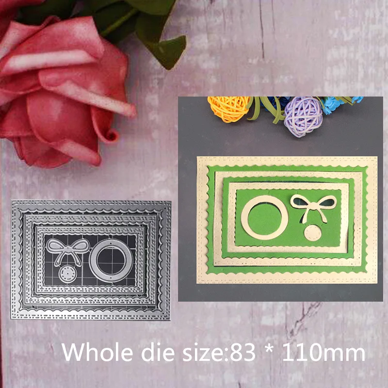 Inside Scalloped Rectangle Arts  Metal Cutting Dies Stencil for DIY Scrapbooking album Embossing Craft Dies Cut Paper Cards Tool