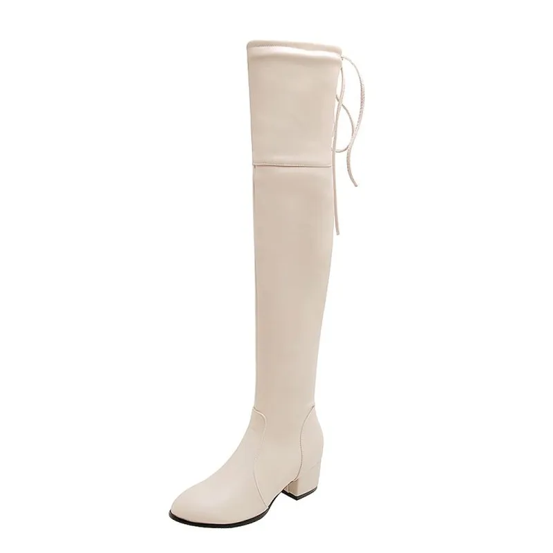 Brand New Winter Sexy Black White Women Thigh High Boots Glamour 5.5cm Heels Lady Riding Shoes Plus Size Over-the-Knee boots