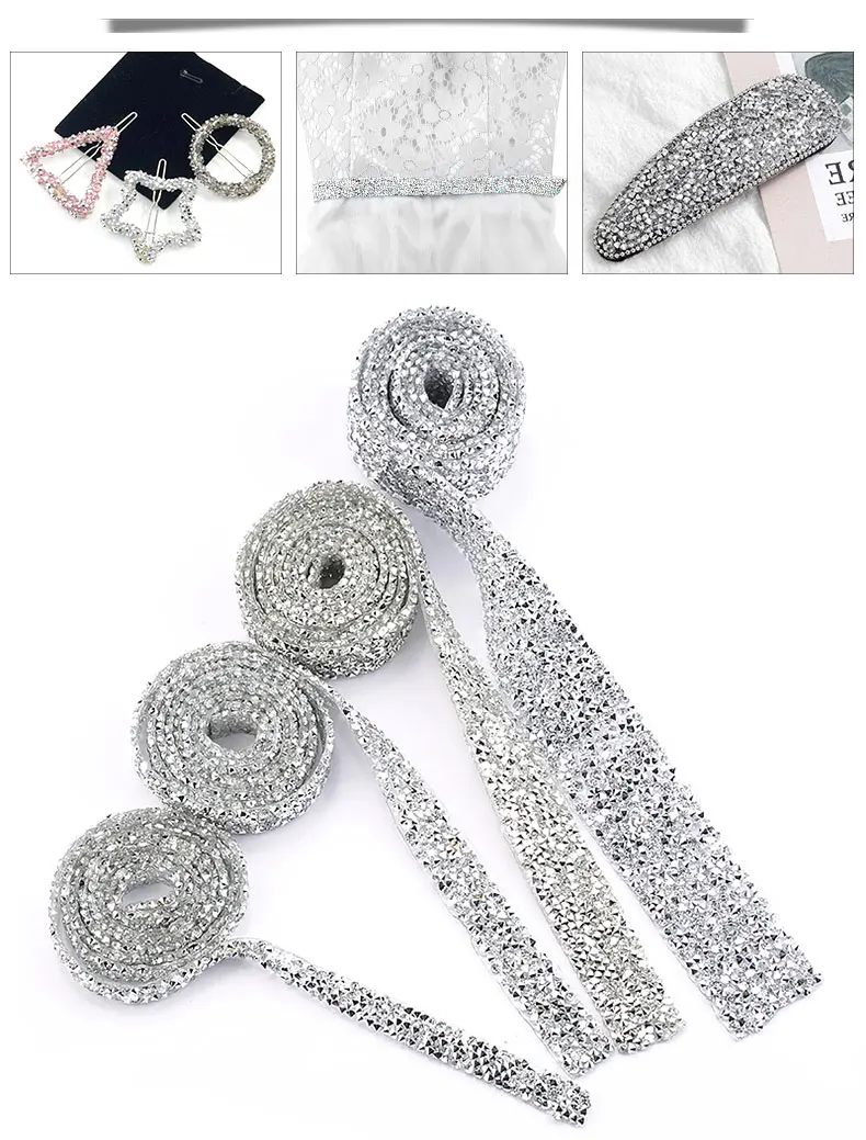 1 Yard Nähzubehör Kristallmotiv Strass Hotfix Strassband Applikatorband mit Strasssteinen zum Aufbügeln für Kleider – Detail 9